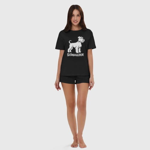 Женская пижама с шортиками хлопок с принтом Шнауцер в стиле граффити, вид сбоку #3