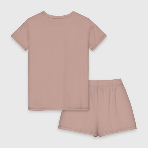 Женская пижама с шортиками хлопок с принтом Шпиц белый контур, вид сзади #1