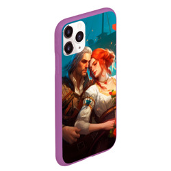 Чехол для iPhone 11 Pro Max матовый Геральт и Трисс и лепестки цветов - фото 2