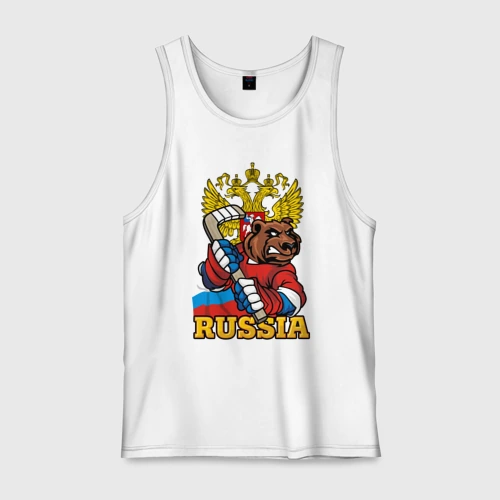 Мужская майка хлопок Русский хоккей - медведь