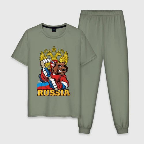 Мужская пижама хлопок Русский хоккей - медведь