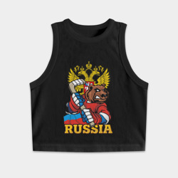 Женская укороченная майка-топ хлопок Русский хоккей - медведь