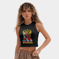 Женская укороченная майка-топ хлопок Русский хоккей - медведь - фото 2