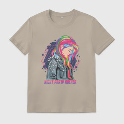 Мужская футболка хлопок Рок-девушка: цветные волосы - night party rocker