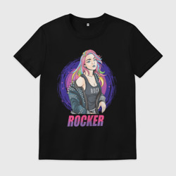 Мужская футболка хлопок Рок-девушка: цветные волосы - rocker