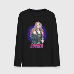 Мужской лонгслив хлопок Рок-девушка: цветные волосы - rocker