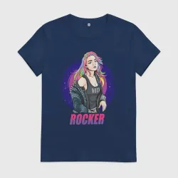 Женская футболка хлопок Рок-девушка: цветные волосы - rocker