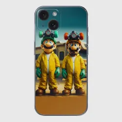 Чехол для iPhone 15 силиконовый с защитой камеры Луиджи и Марио пустились во все тяжкие
