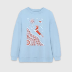 Женский свитшот oversize без начеса хлопок Мезенский конь взбирается на гору