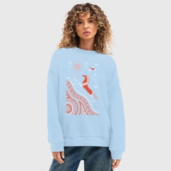 Женский свитшот oversize без начеса хлопок Мезенский конь взбирается на гору - фото 2