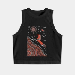 Женская укороченная майка-топ хлопок Мезенский конь взбирается на гору