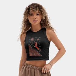 Женская укороченная майка-топ хлопок Мезенский конь взбирается на гору - фото 2