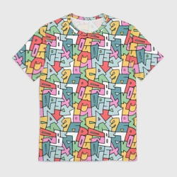 Мужская футболка 3D Алфавит полигональный - паттерн