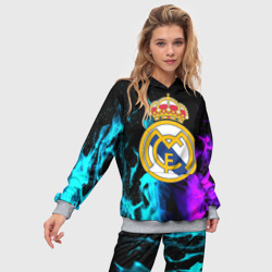 Женский костюм с толстовкой 3D Real Madrid неоновый огонь - фото 2