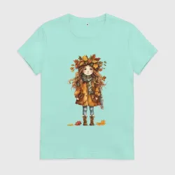 Женская футболка хлопок Девочка осень