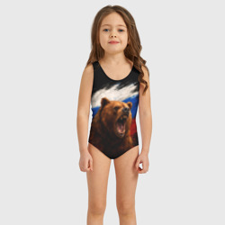 Детский купальник 3D Медведь на фоне триколора 