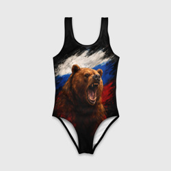 Детский купальник 3D Медведь на фоне триколора  - фото 2