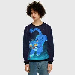 Мужской свитшот 3D Blue tiger and a six eyed magpie - фото 2