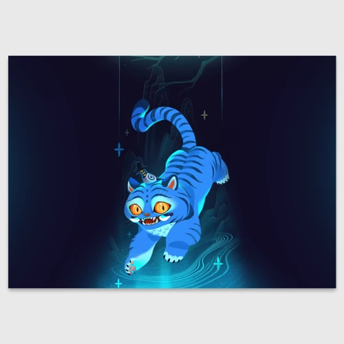 Поздравительная открытка Blue tiger and a six eyed magpie