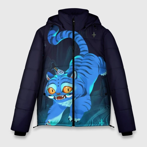 Мужская зимняя куртка 3D Blue tiger and a six eyed magpie
