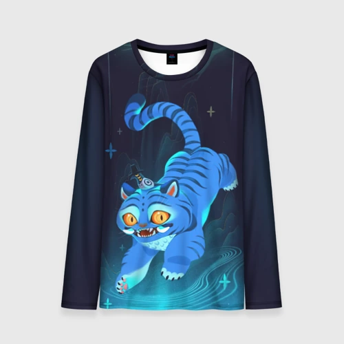 Мужской лонгслив 3D Blue tiger and a six eyed magpie