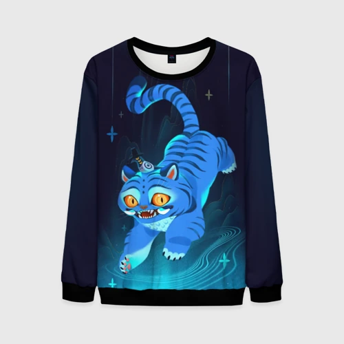 Мужской свитшот 3D Blue tiger and a six eyed magpie