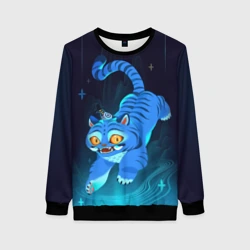 Женский свитшот 3D Blue tiger and a six eyed magpie