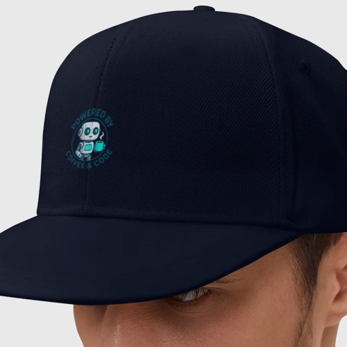Кепка снепбек с прямым козырьком Работает на кофе и коде - робот