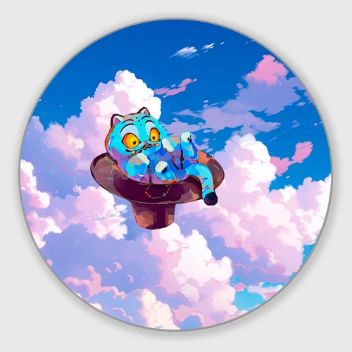 Круглый коврик для мышки Tiger Derpy in the clouds