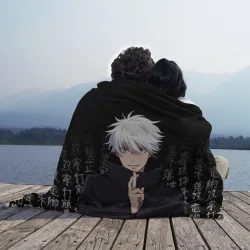 Плед 3D Годжо Сатору на фоне иероглифов  - фото 2