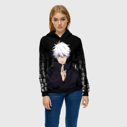 Женская толстовка 3D Годжо Сатору на фоне иероглифов  - фото 2