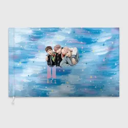Флаг 3D BTS голубой фон со звездочками