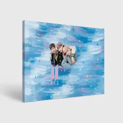 Холст прямоугольный BTS голубой фон со звездочками