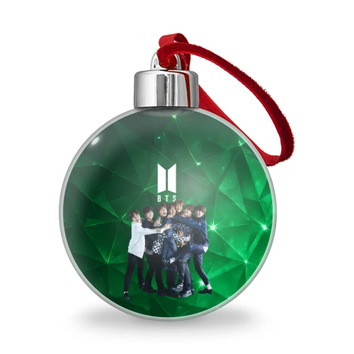 Ёлочный шар BTS весь состав зеленый фон