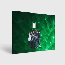 Холст прямоугольный BTS весь состав зеленый фон