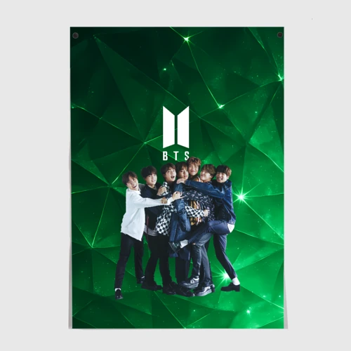 Постер BTS весь состав зеленый фон