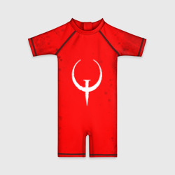 Детский купальный костюм 3D White Quake emblem on a red abstract background