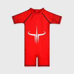 Детский купальный костюм 3D White Quake 3 emblem on a red abstract background