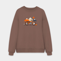 Мужской свитшот oversize без начеса хлопок Оранжевый мотоцикл на белом