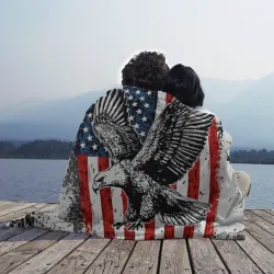 Плед 3D Орел на фоне американского флага USA - фото 2