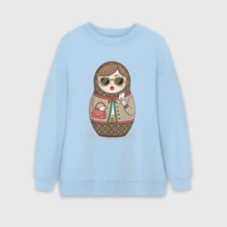 Женский свитшот oversize без начеса хлопок Матрешка модная