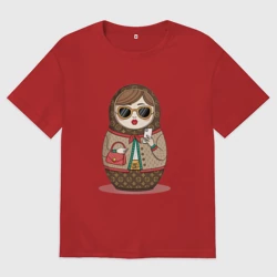 Женская футболка хлопок Oversize Матрешка модная