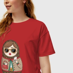 Женская футболка хлопок Oversize Матрешка модная - фото 2