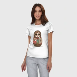 Женская пижама с белой футболкой хлопок Матрешка модная - фото 2