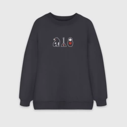 Женский свитшот oversize без начеса хлопок Медведь и матрёшка