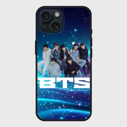 Чехол силиконовый для Apple iPhone 15 матовый BTS волнистый фон с блестками