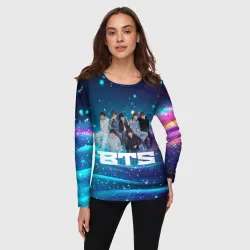 Женский лонгслив 3D BTS волнистый фон с блестками - фото 2