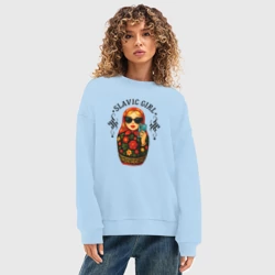 Женский свитшот oversize без начеса хлопок Slavic girl Матрешка - фото 2