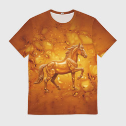 Мужская футболка 3D Лошадь из желтого янтаря