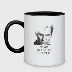 Кружка двухцветная Time is a flat circle - true detective